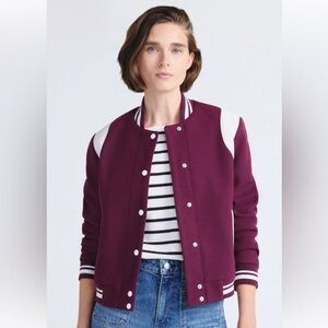 Free Assembly Women's Faux wool varsity Jacket, NWT bomber burgundy maroon XS